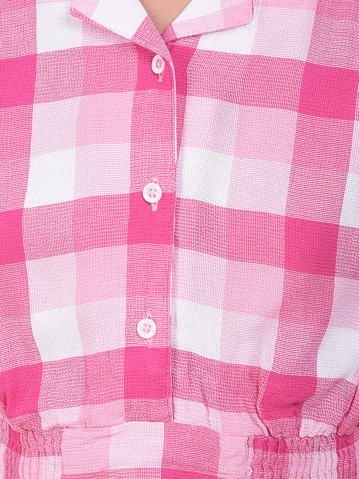 Pink Checked Resort-Collar Cropped Shirt