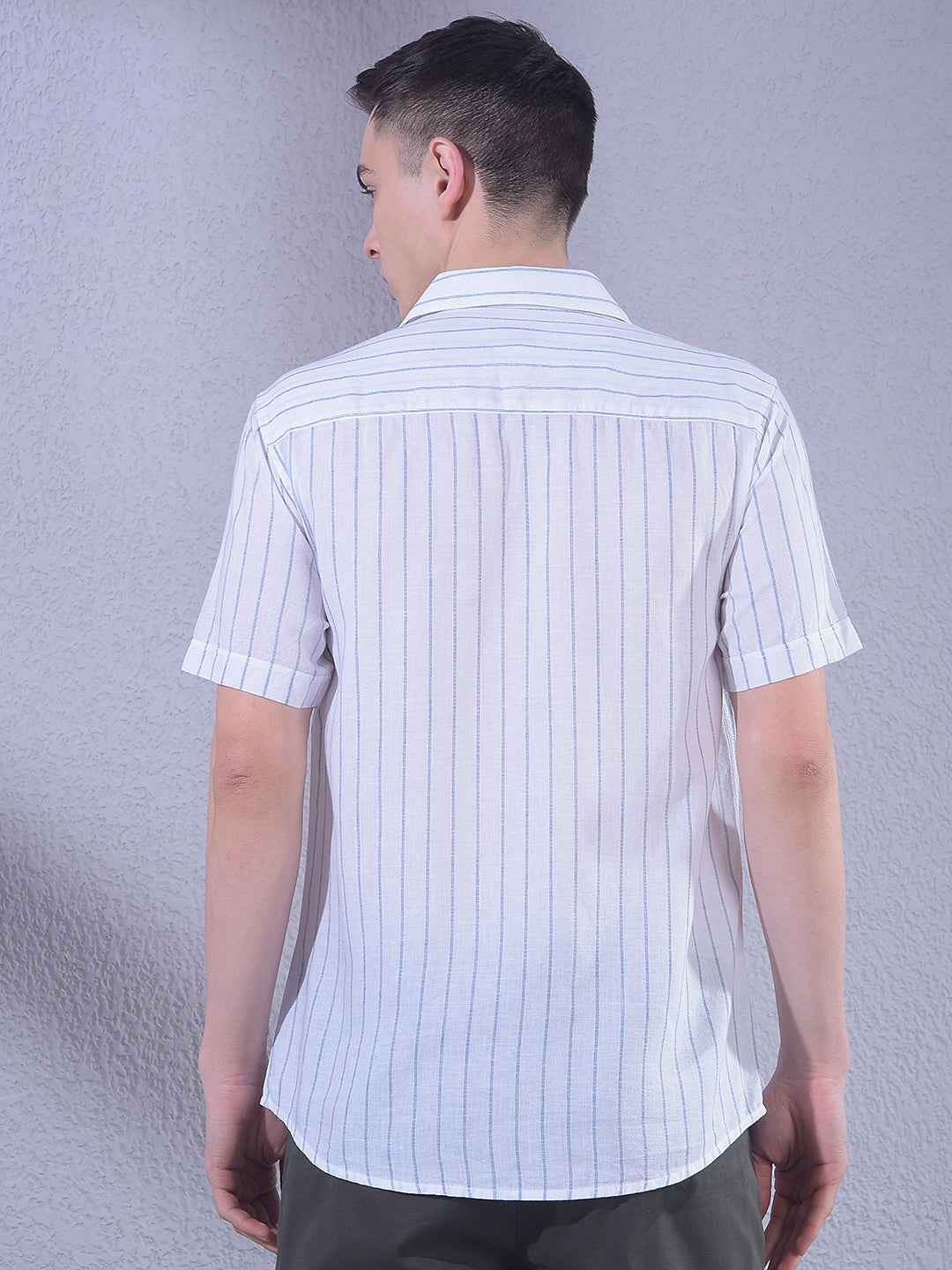 Blue Vertical Stripes Linen Shirt