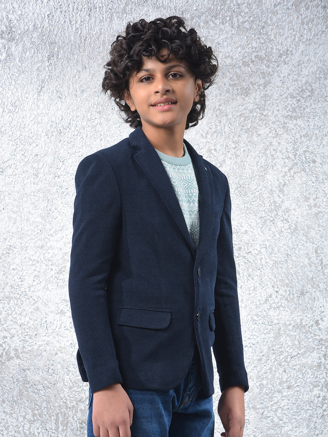 Navy Blue Notched Lapel Blazer