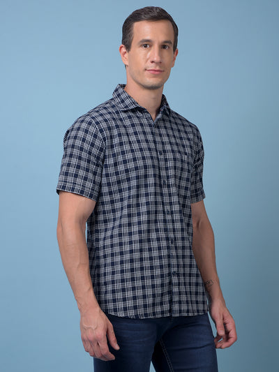 Navy Blue Checked 100% Cotton Shirt