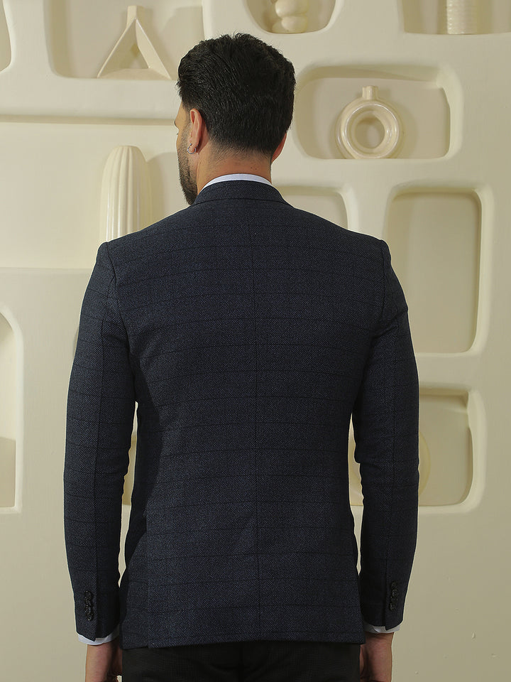 Blue Checked Notch Lapel Blazer