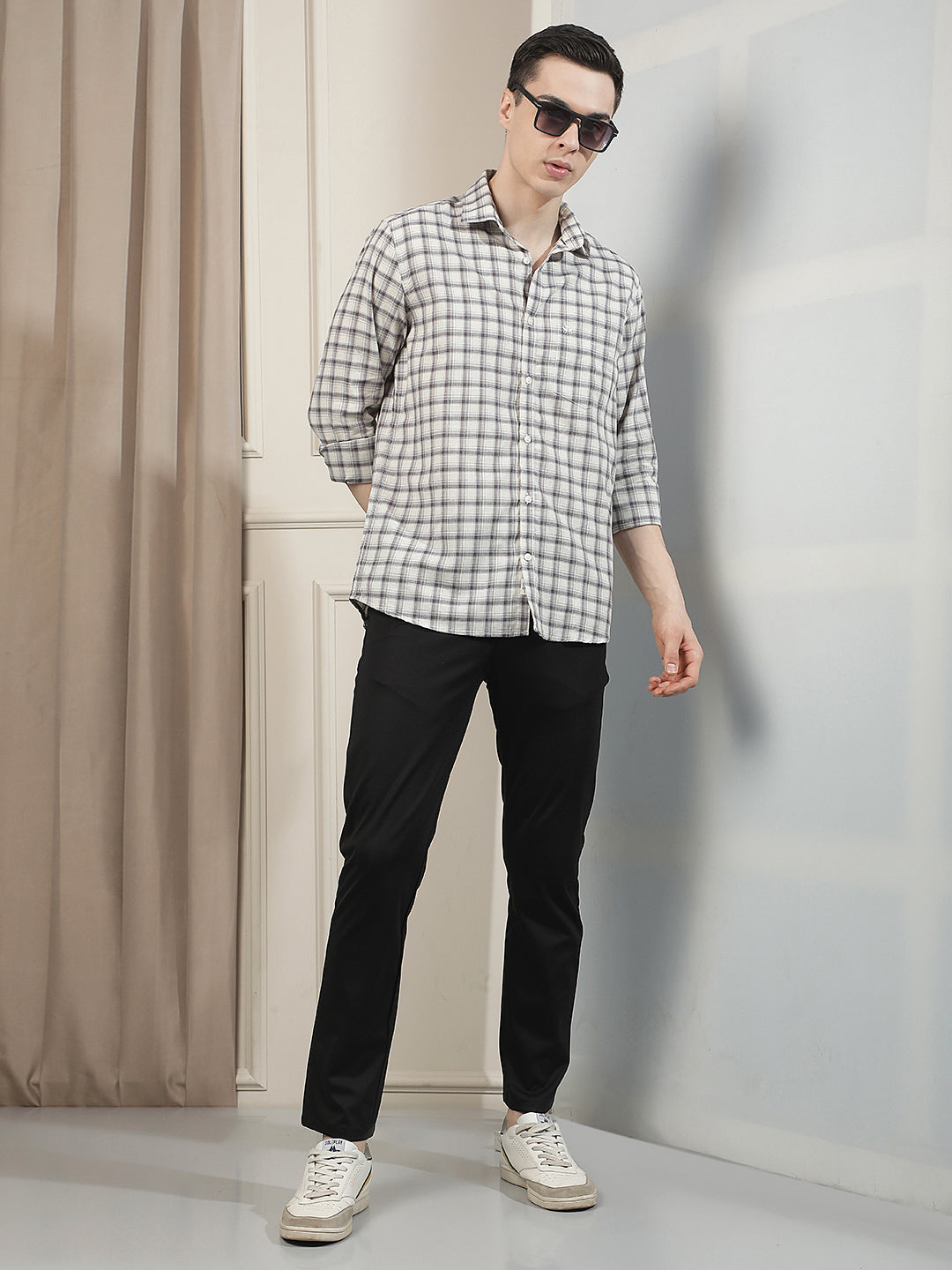Purple Checked Linen Shirt