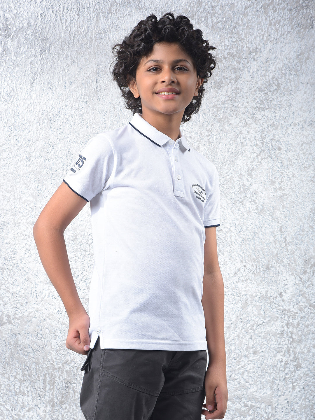 Static Grid White Polo Neck T-Shirt