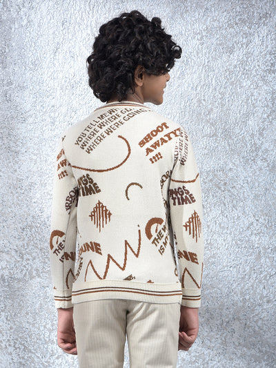 Cream Typographic Print Knitted Sweater