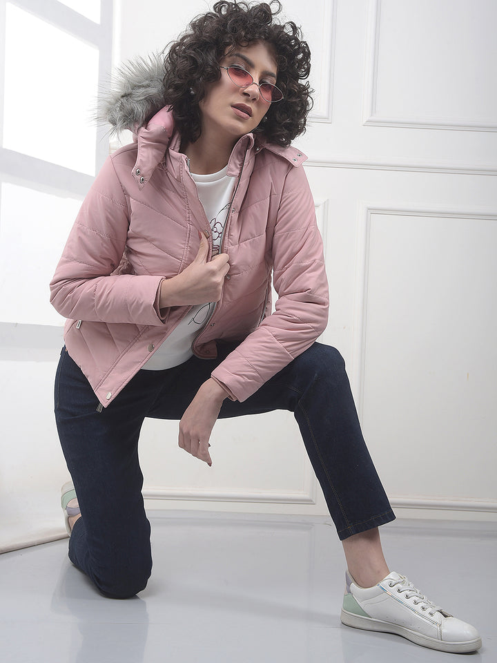 Pink Hooded Neck Puffer Jacket