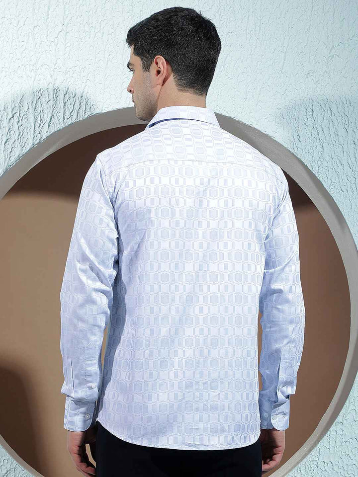 Blue Geometric Print 100% Cotton Shirt
