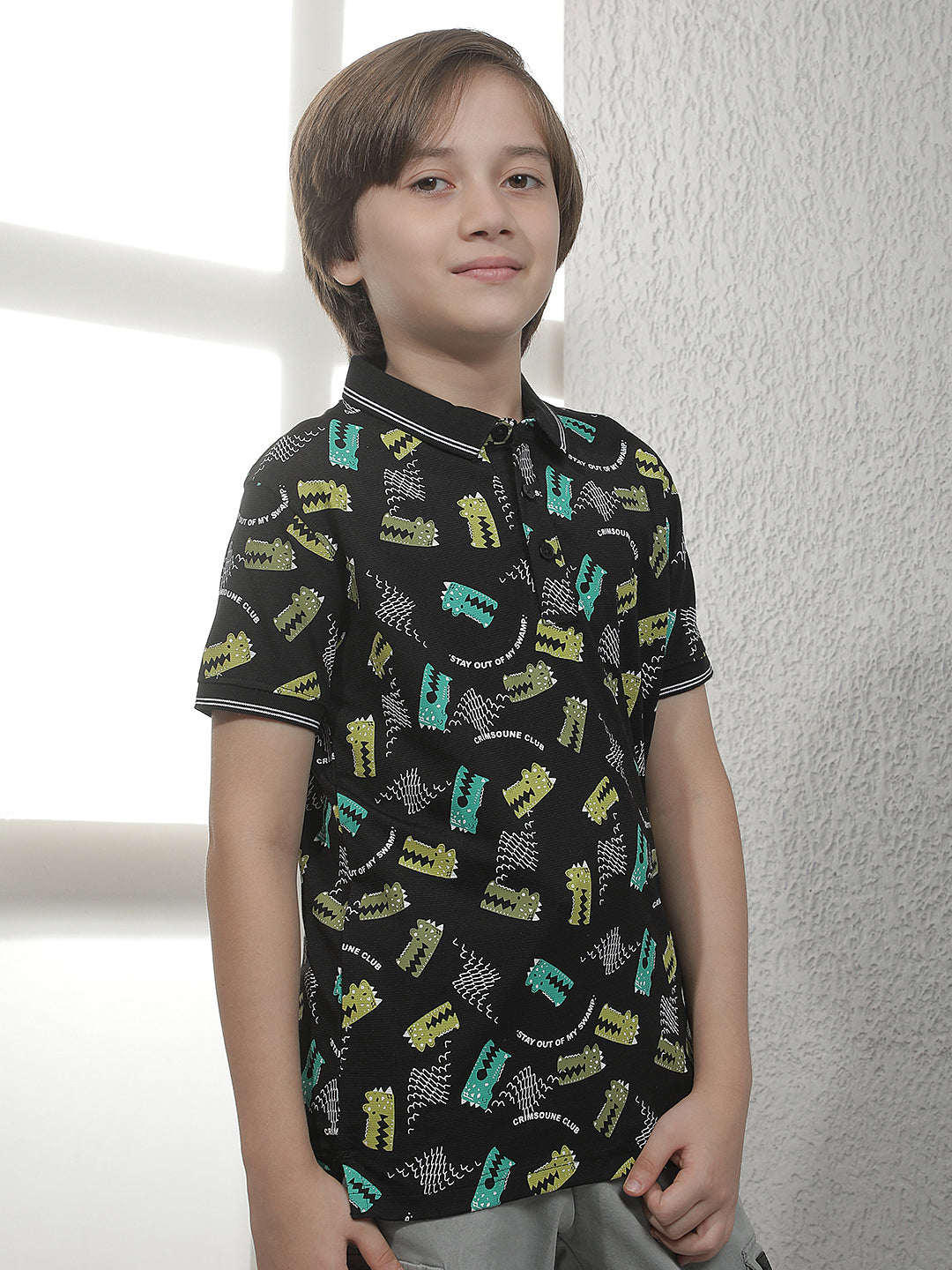 Black Abstract Print Polo T-Shirt