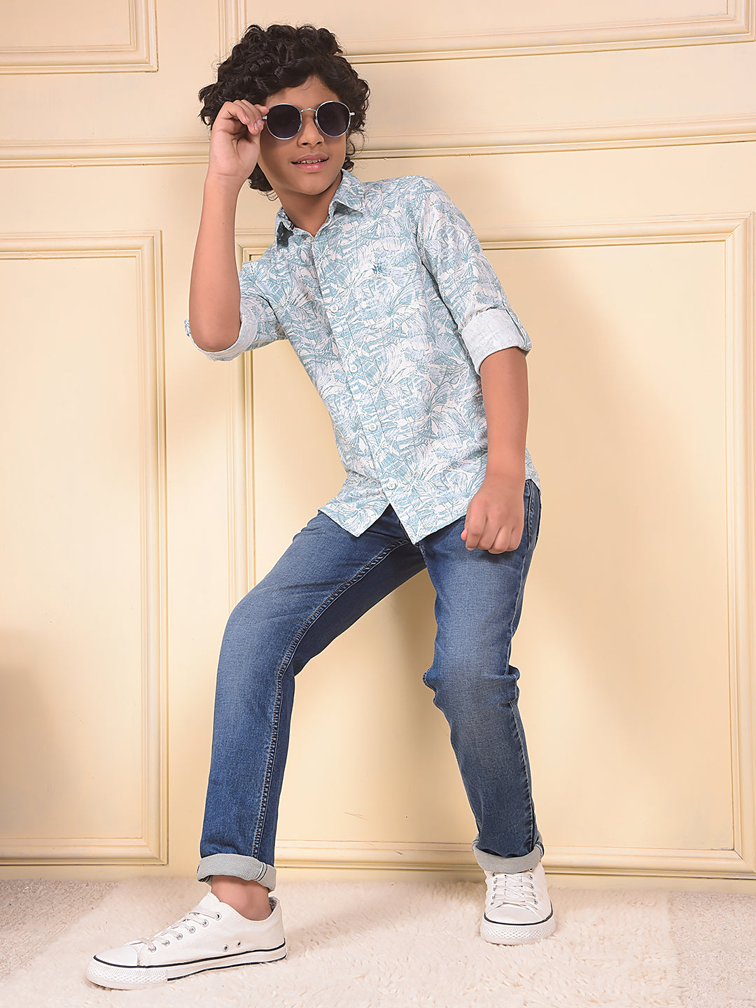 Green Floral Print 100% Cotton Shirt