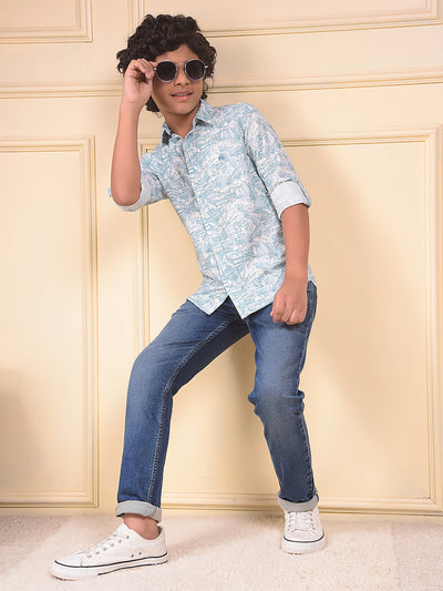 Green Floral Print 100% Cotton Shirt