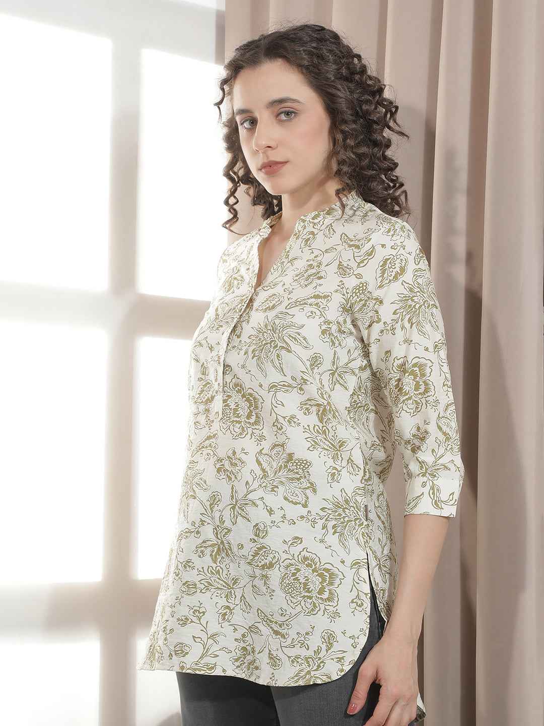 Graceful Olive Botanical Floral Top