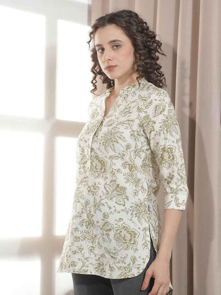 Graceful Olive Botanical Floral Top