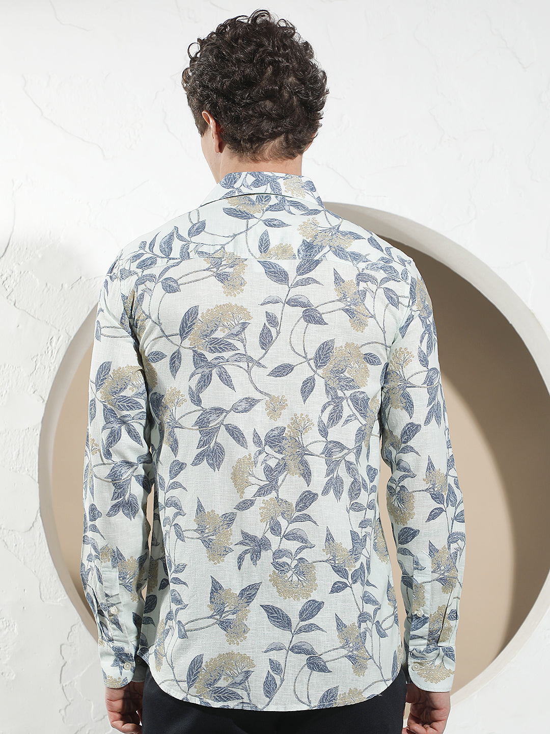 Blue Botanical Print Linen Shirt