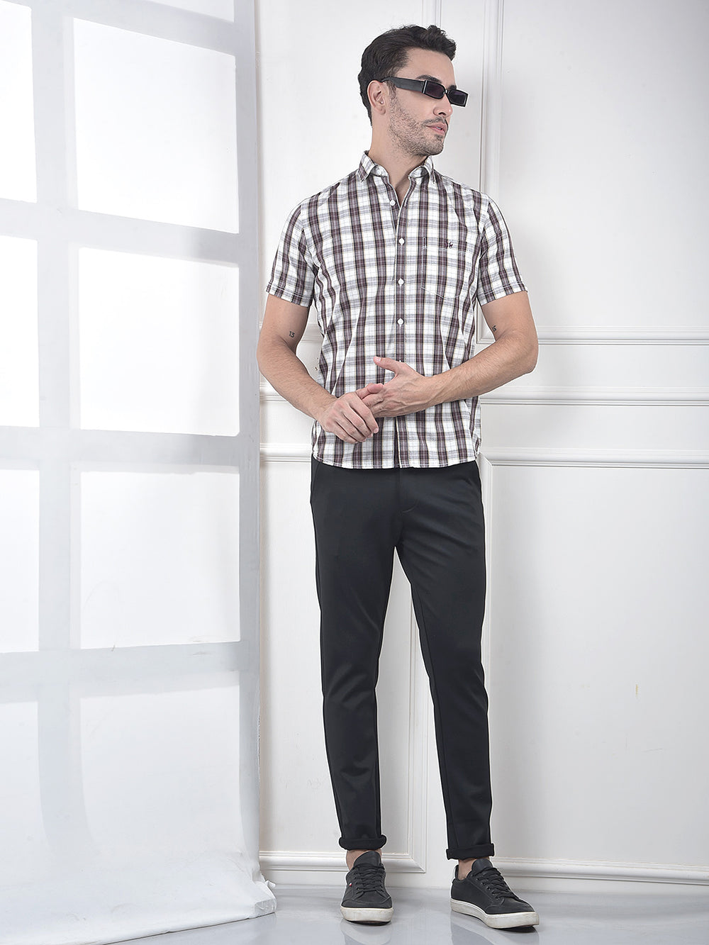 Brown Checked 100% Cotton Shirt