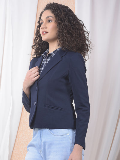 Navy Blue Notched Lapel Single-Breasted Blazer