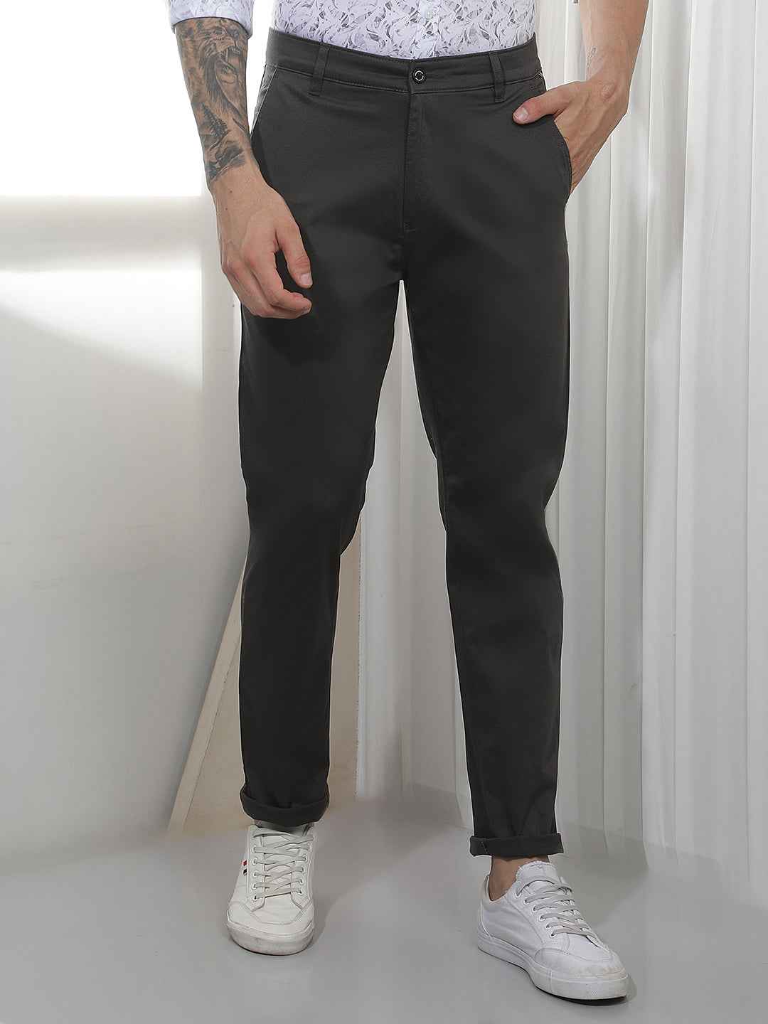 Black Dobby Cotton Trousers