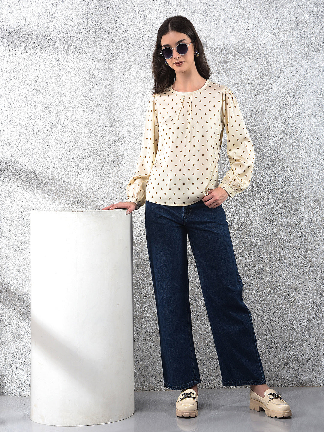 Off White Polka Dots Top