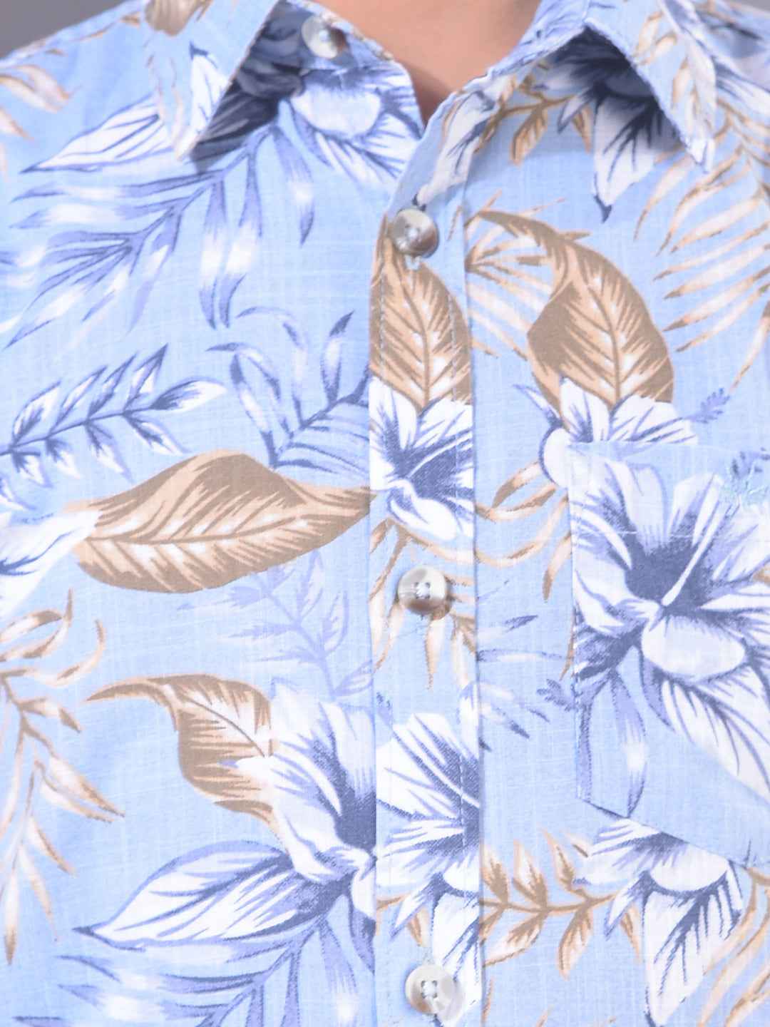Blue Floral Print 100% Cotton Shirt