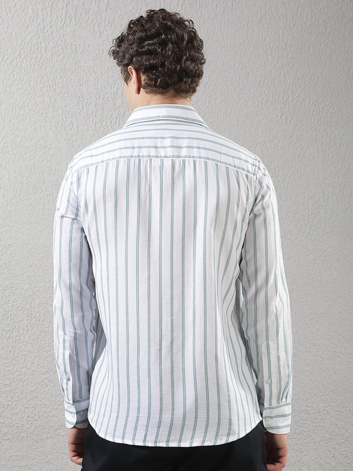 Mint Green 100% Cotton Verical Stripes Shirt