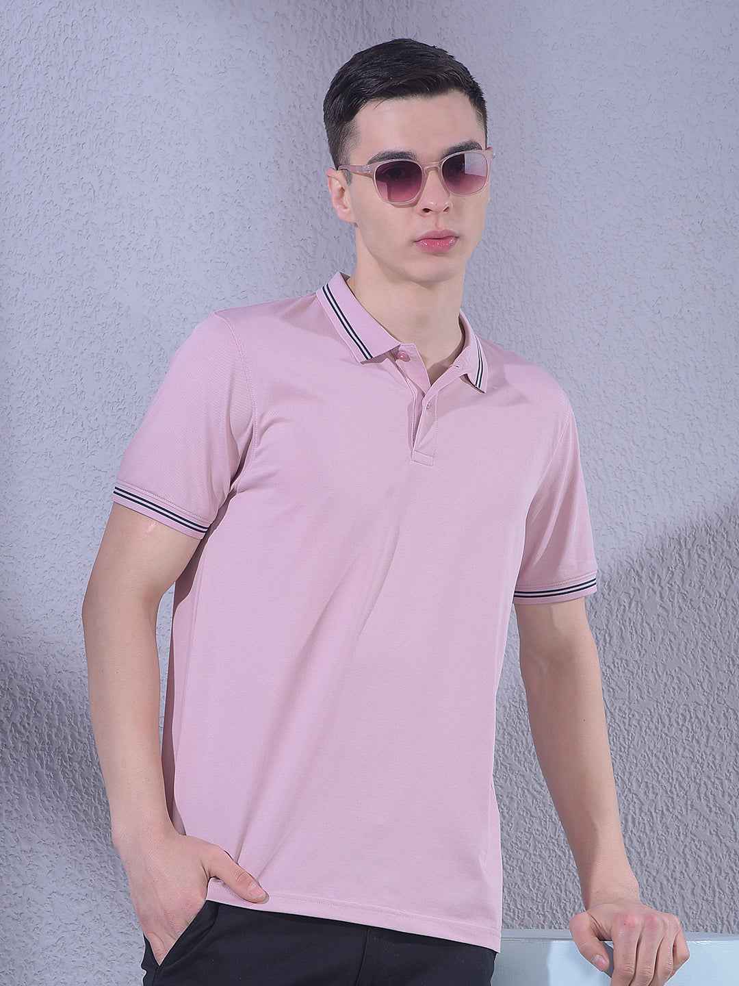 Pink Polo Neck T-Shirt