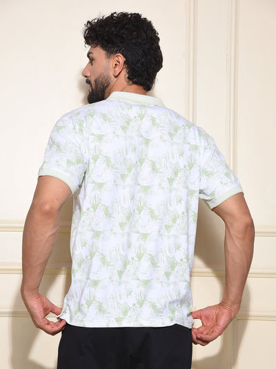 Green Floral Print Polo Neck 100% Cotton T-Shirt