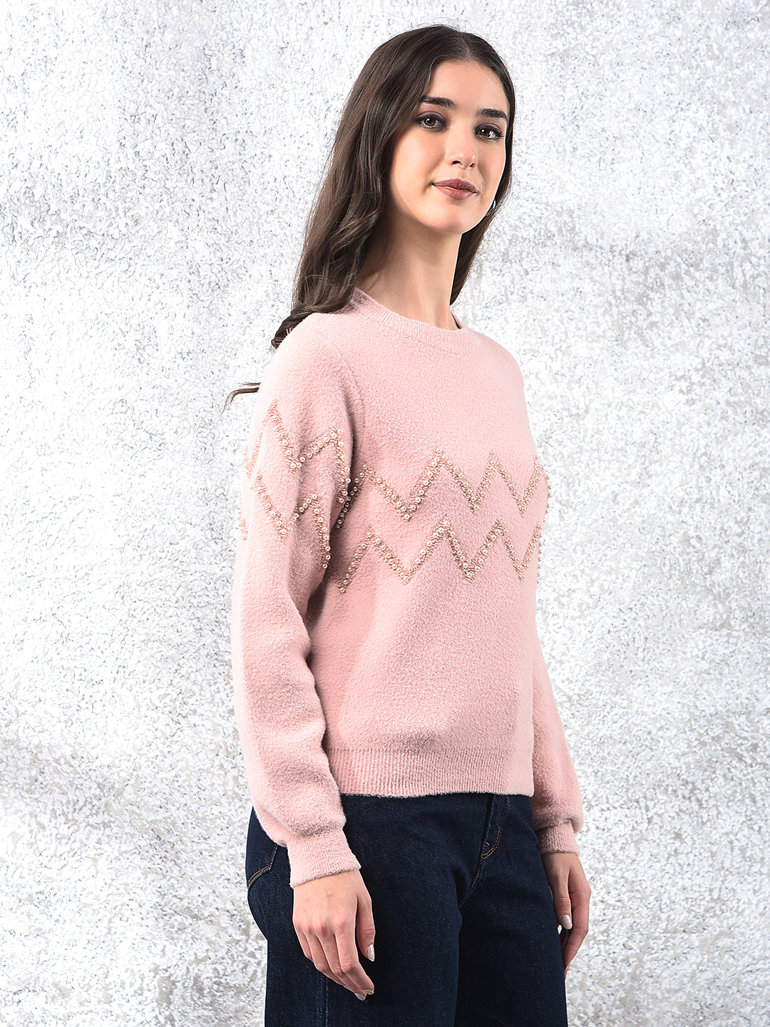 Pink Blush Zigzag Embellished Sweater