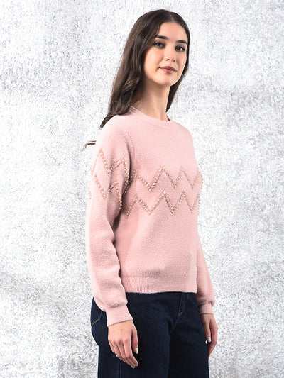 Pink Blush Zigzag Embellished Sweater