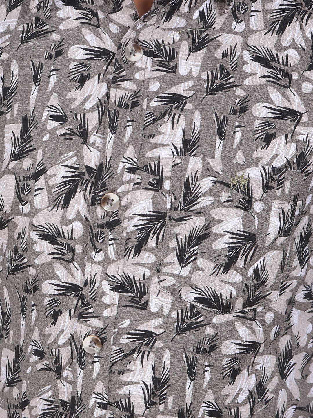 Soft-Hue Grey Floral Print Shirt