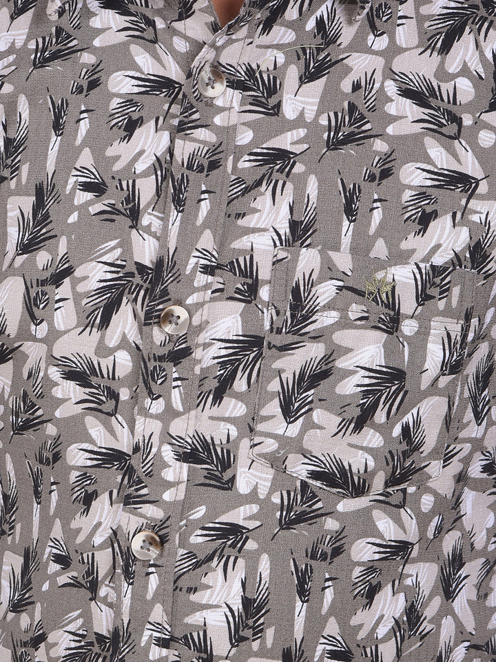 Soft-Hue Grey Floral Print Shirt