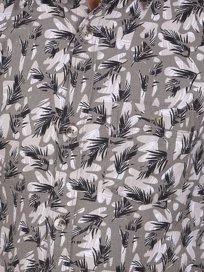 Soft-Hue Grey Floral Print Shirt