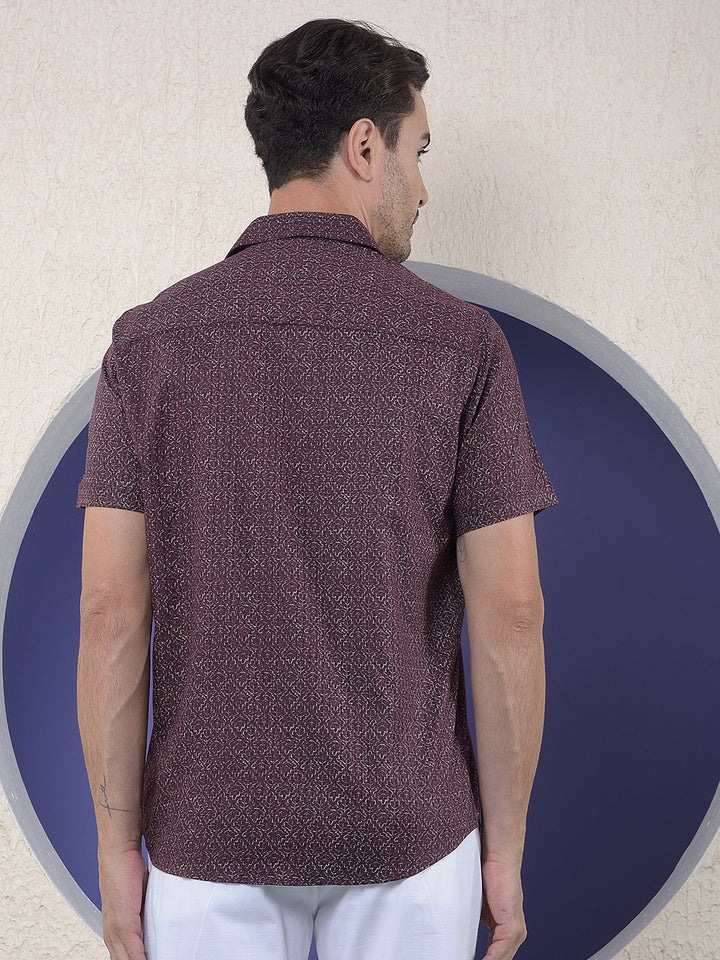 Wine Floral Print Shirt