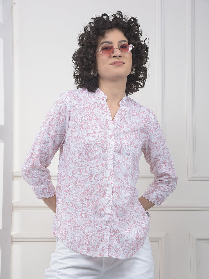Pink Floral Print Linen Shirt