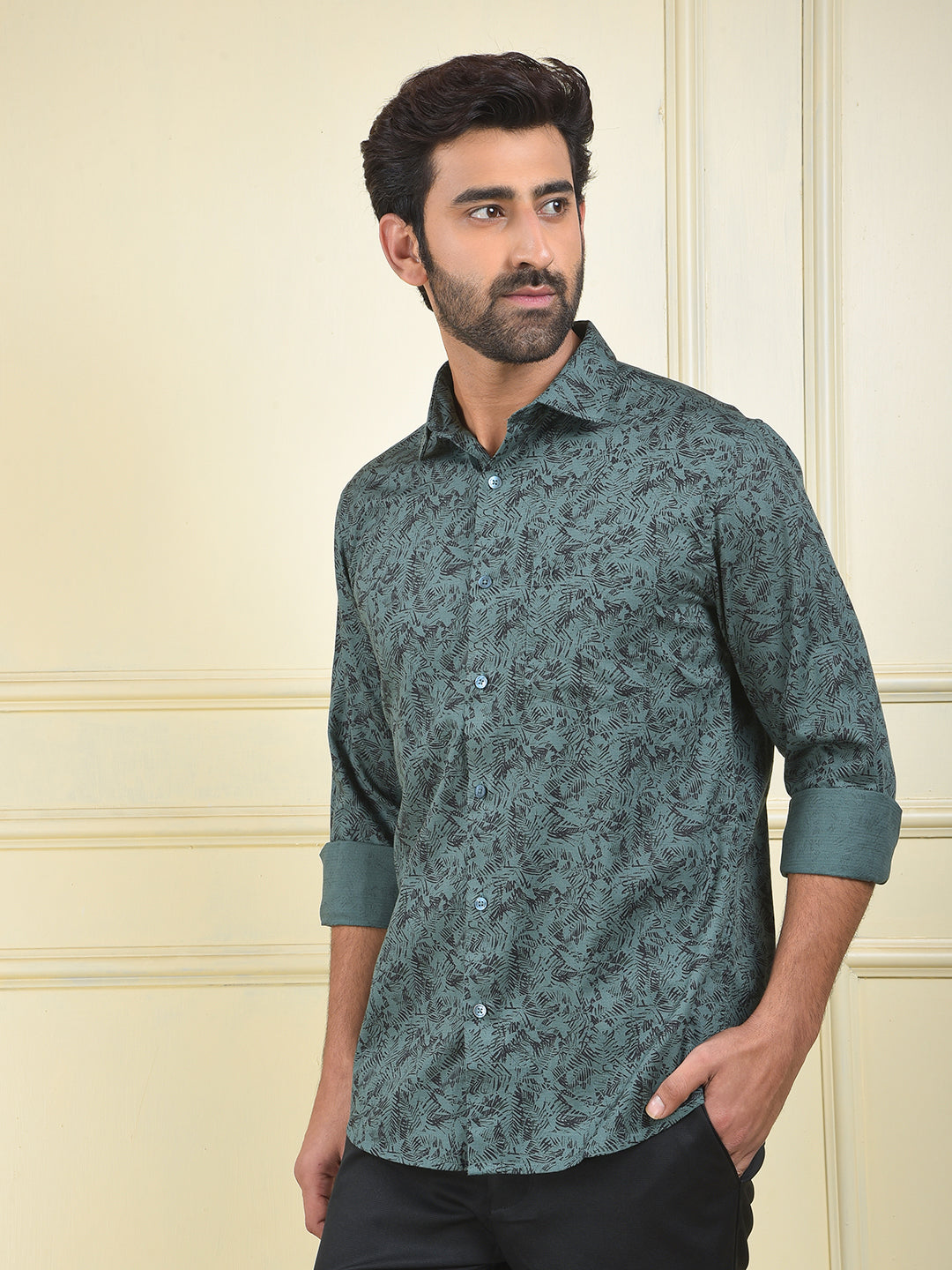 Fine Line Green Floral Print Shirt