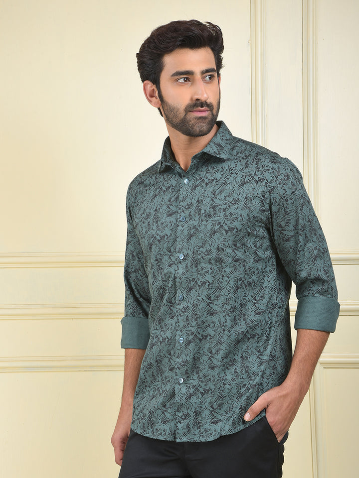 Fine Line Green Floral Print Shirt