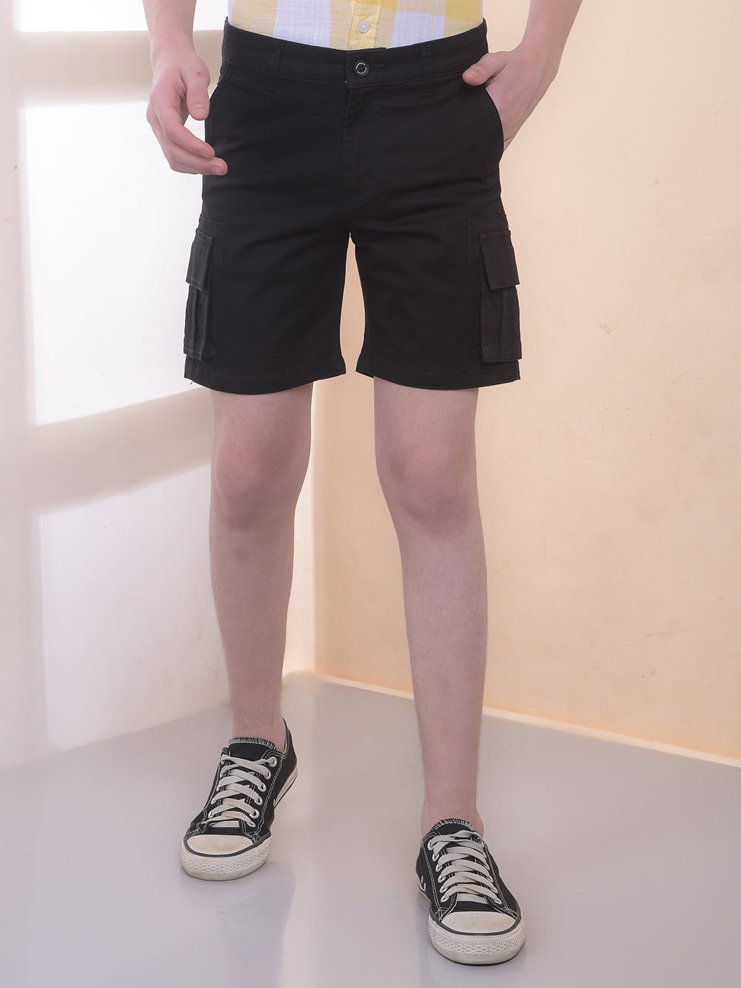 Black Cotton Cargo Shorts