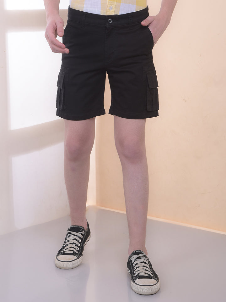 Black Cotton Cargo Shorts