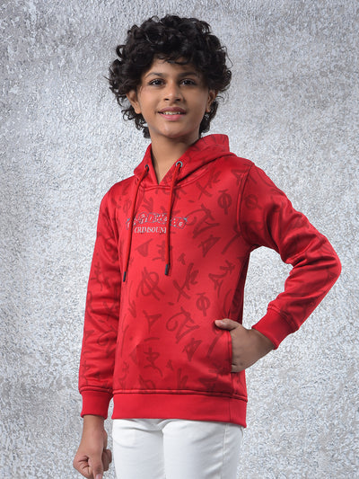 Red Printed Hooded Neck Sweatshirt