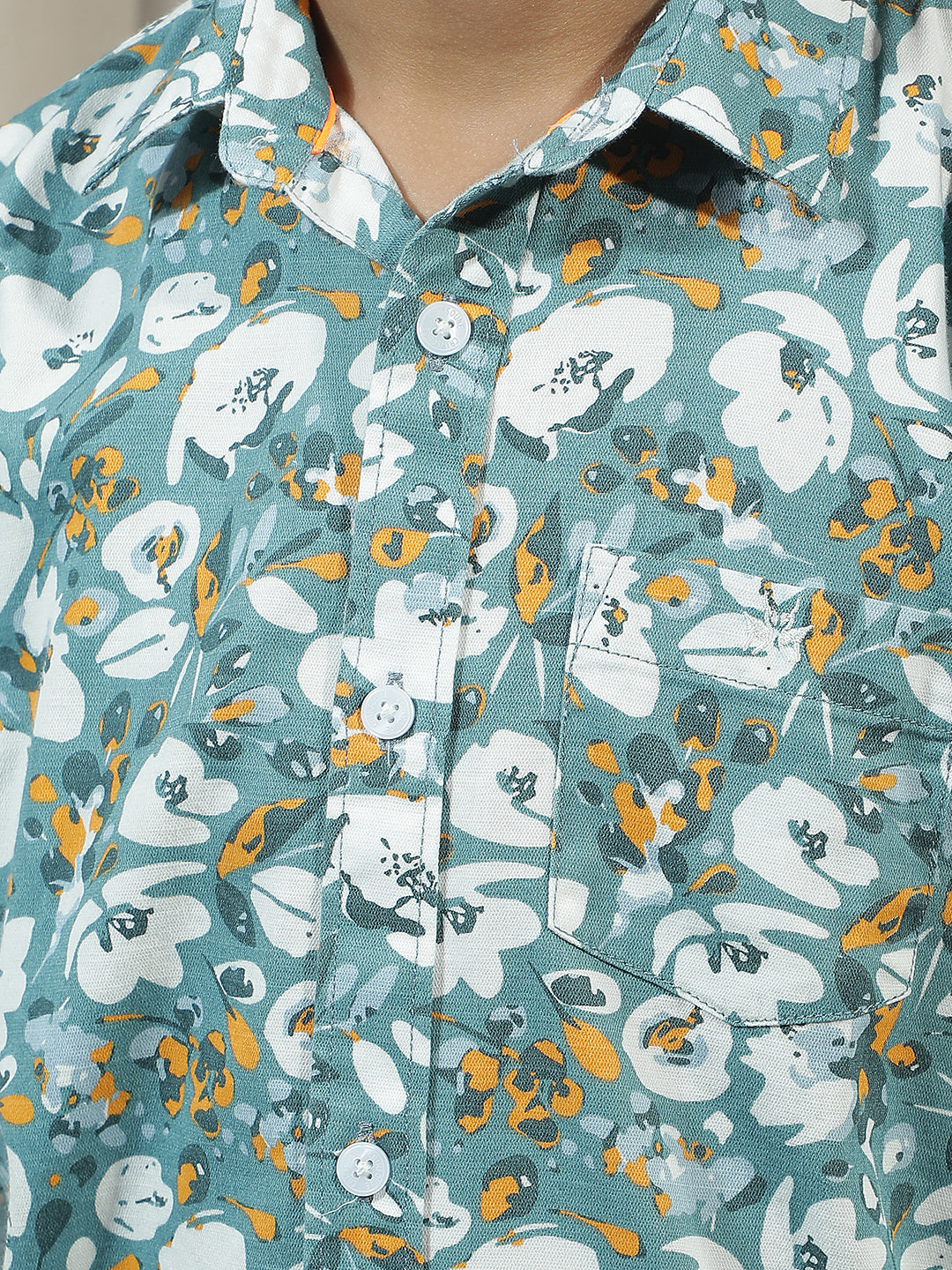 Teal Green Floral Print Shirt