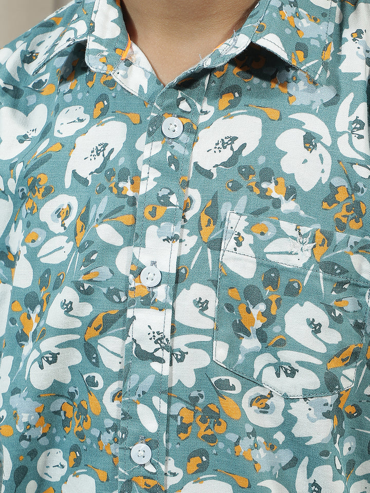 Teal Green Floral Print Shirt