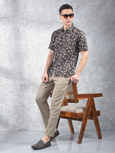 Brown Floral Shirt-Men Shirts-Crimsoune Club