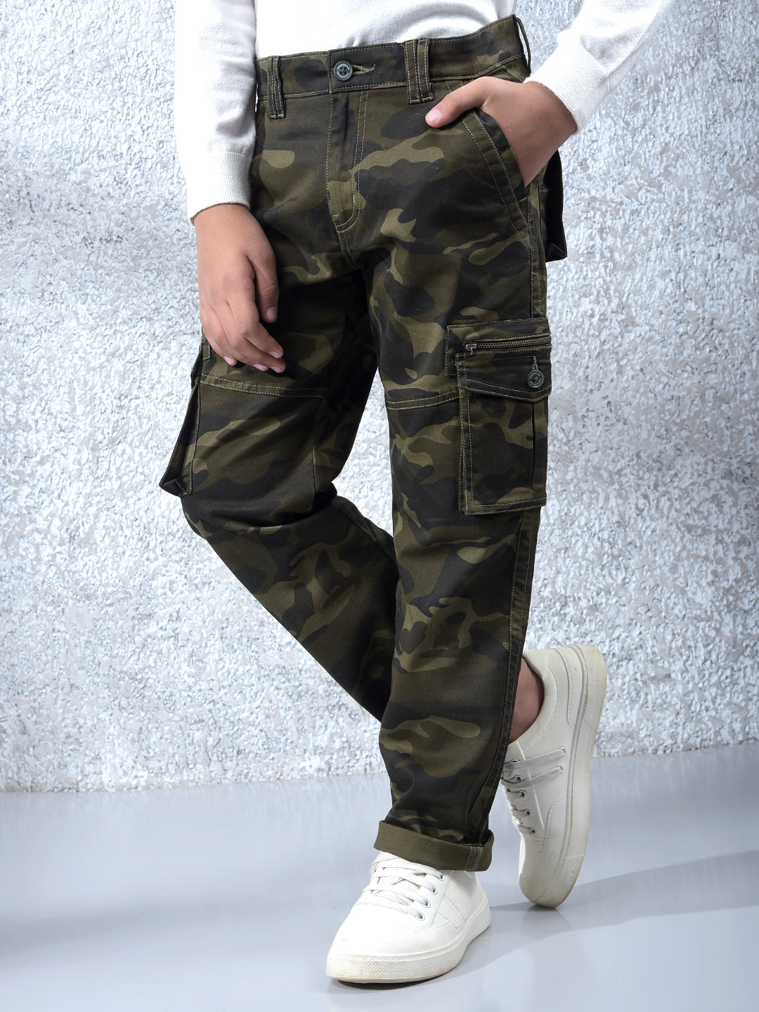 Olive Camouflage Print Cargo Trousers