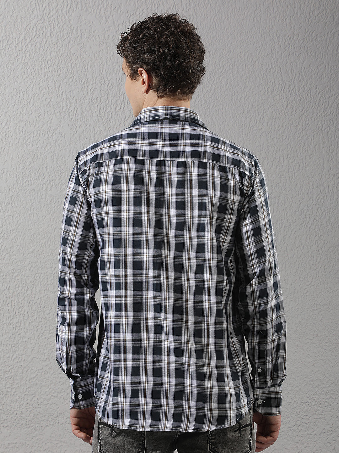 Navy Blue Checked 100% Cotton Shirt