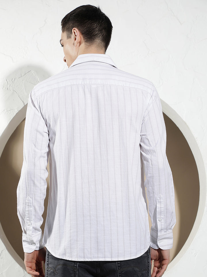 White Vertical Stripes 100% Cotton Shirt