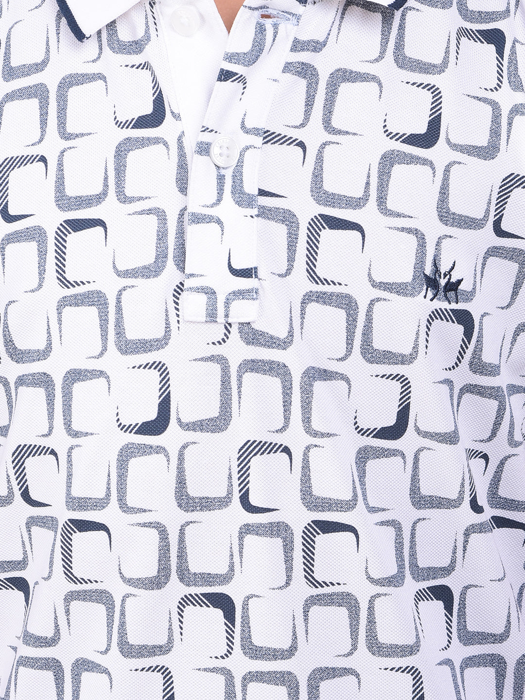 White Printed Polo Neck T-Shirt
