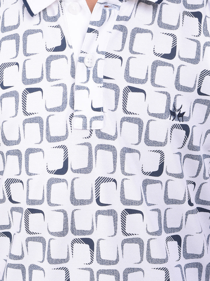 White Printed Polo Neck T-Shirt