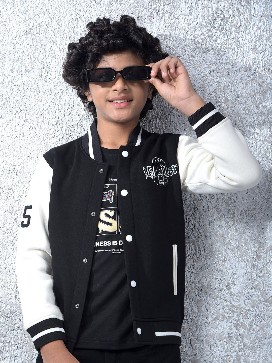 Black Color-Block Varsity Jacket