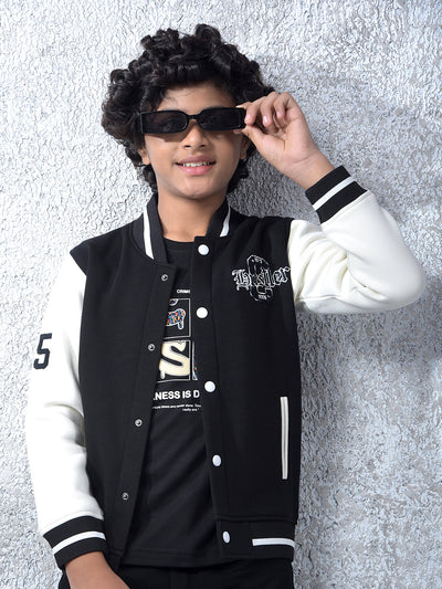 Black Color-Block Varsity Jacket
