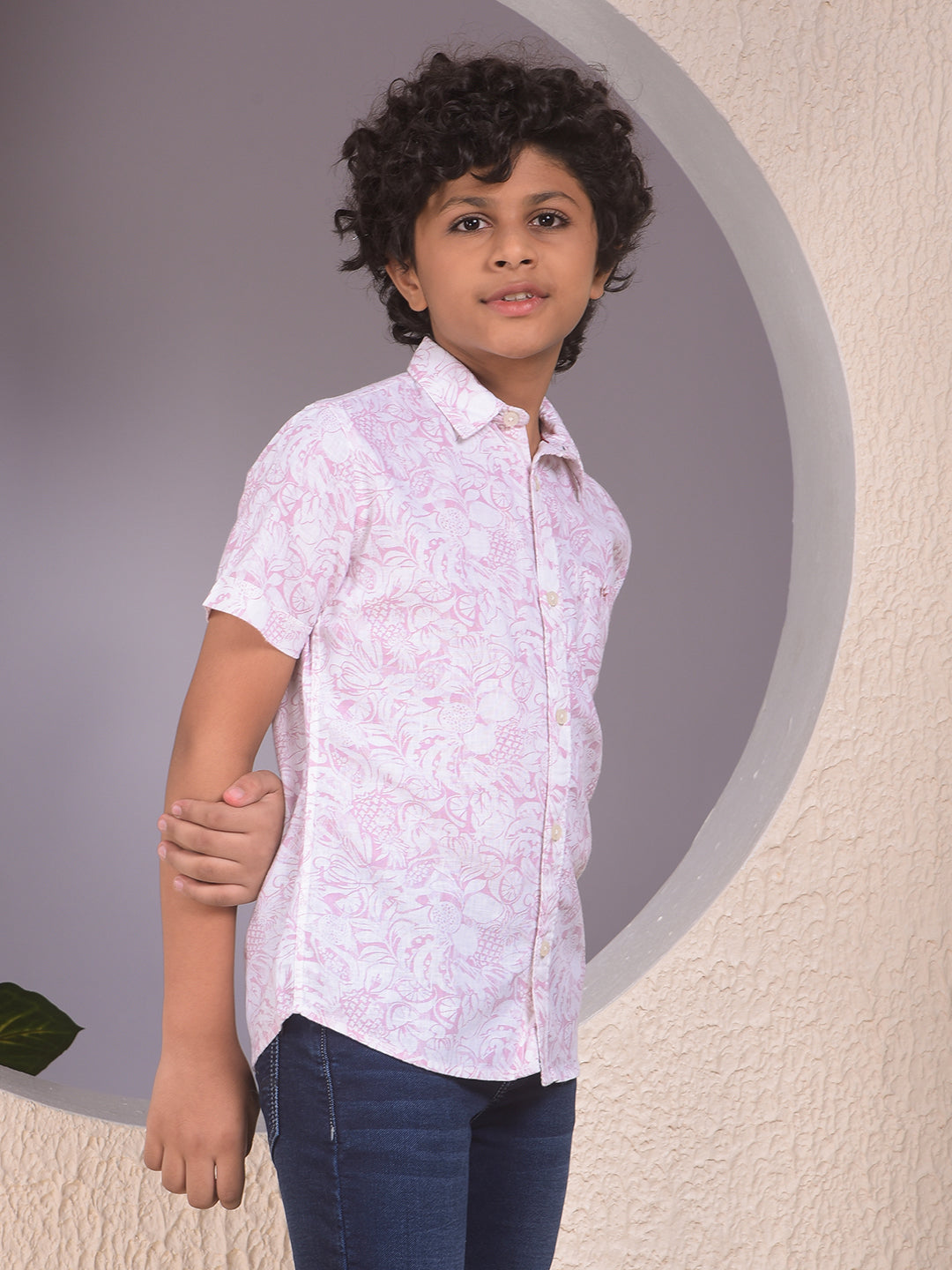 Purple Floral Print Linen Shirt