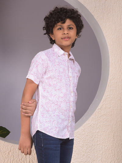 Purple Floral Print Linen Shirt