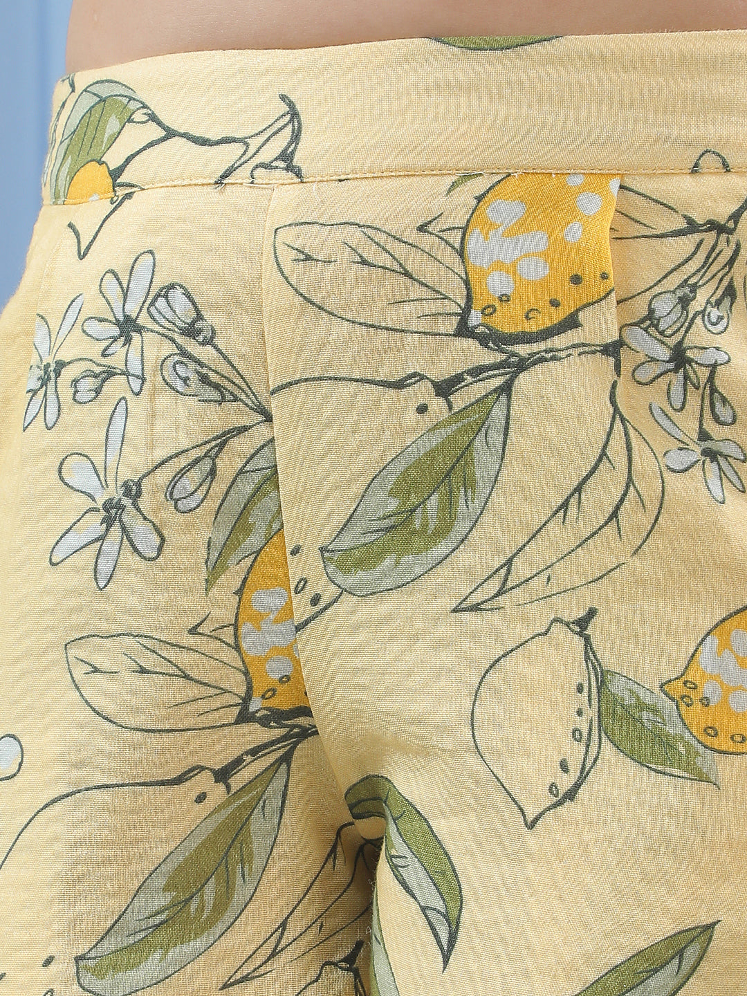 Yellow 100% Cotton Floral Print Shorts