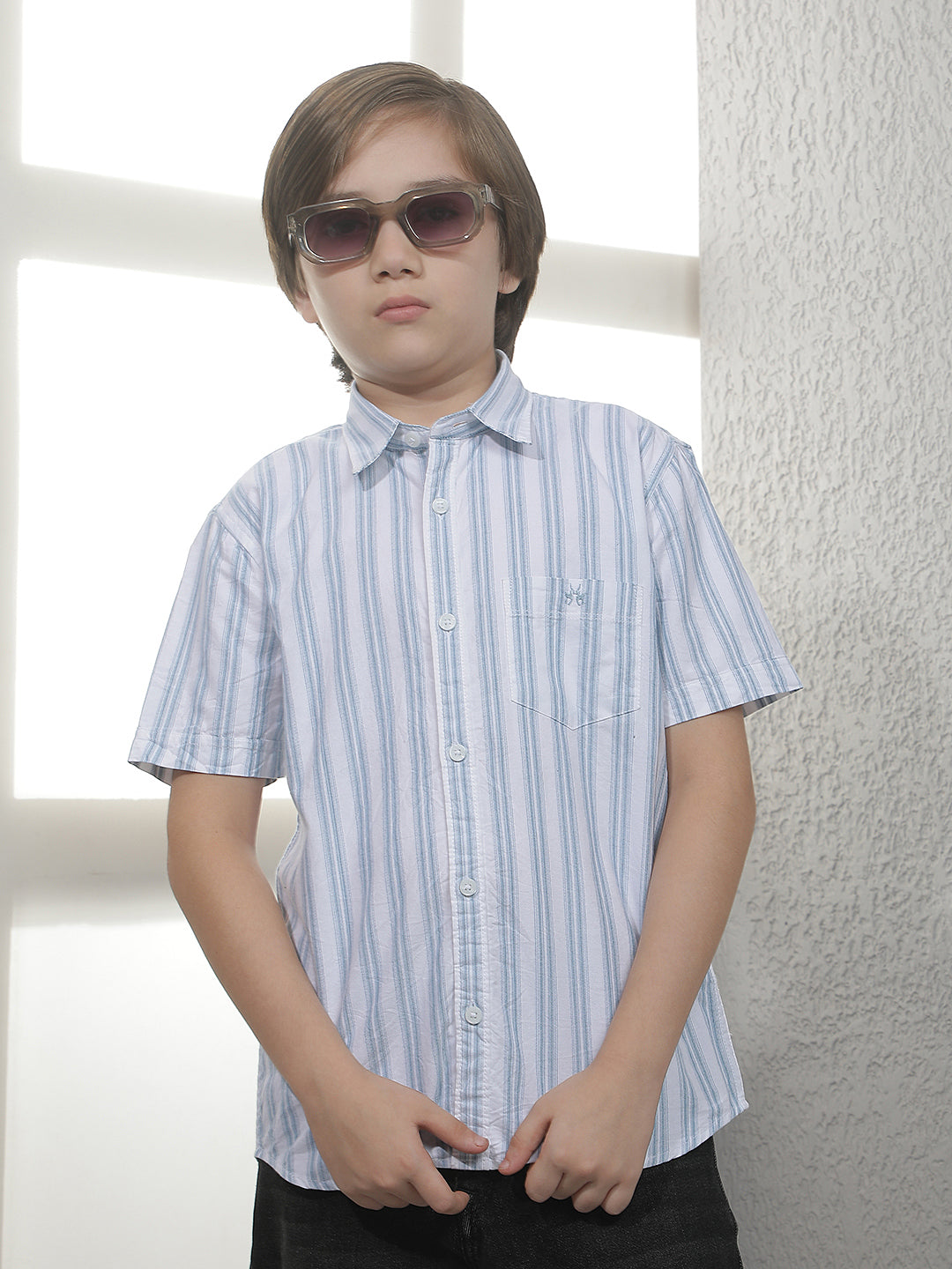 Sky Blue Vertical Stripes 100% Cotton Shirt